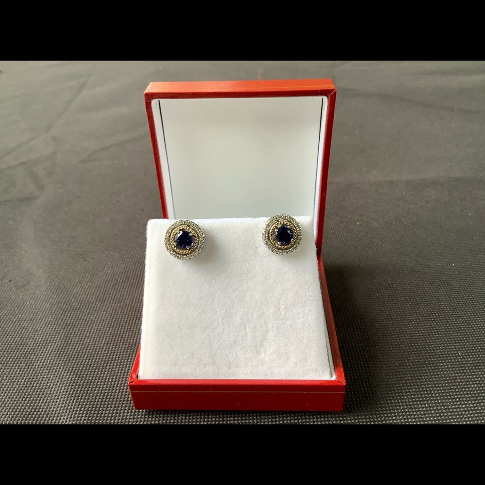 Lab Created Sapphire 14k/925 Earrings 5mm Cent…